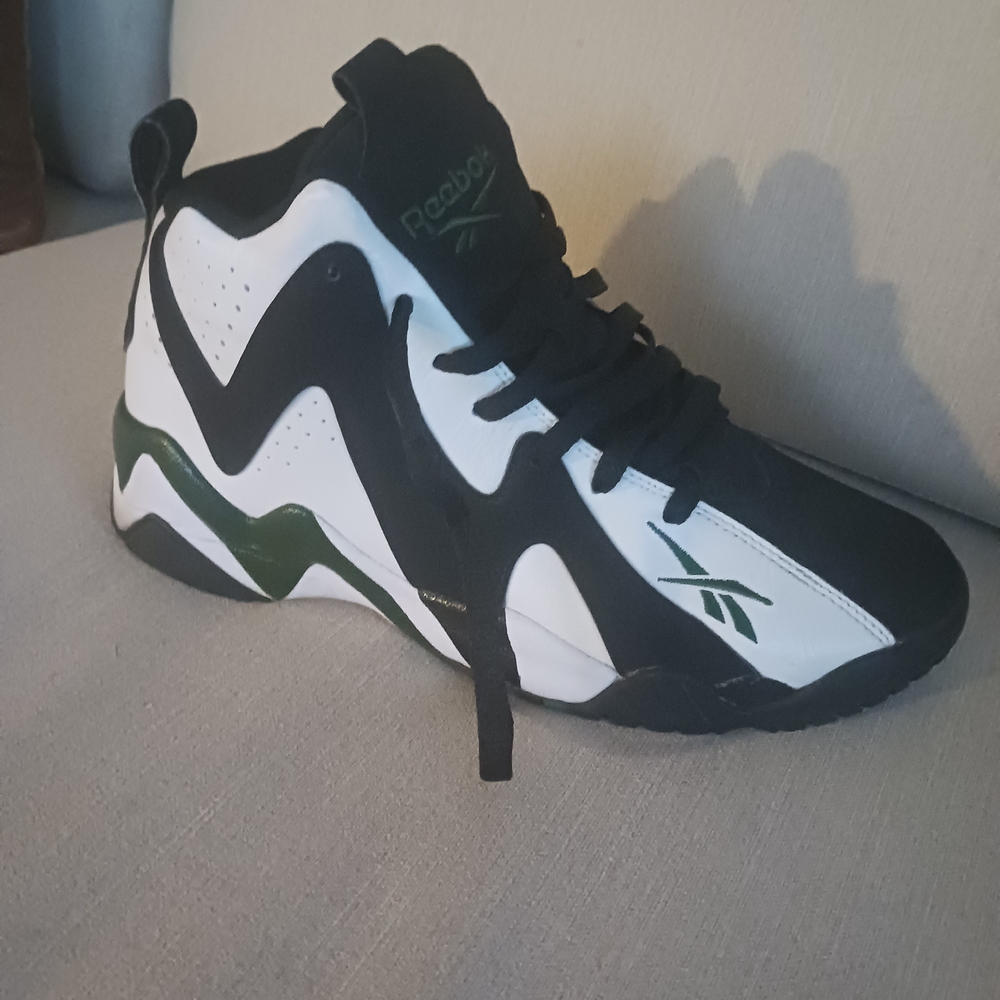 Reebok Men's Kamikaze Sonics- Shawn Kemp Black and White High-Top Sneakers